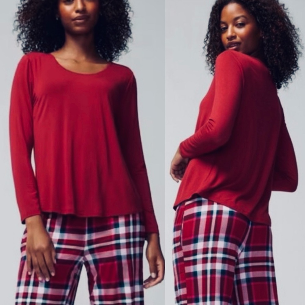 Soma cool nights Pajama Top Size Medium Long Sleeve Sleepwear Super Soft Red EUC